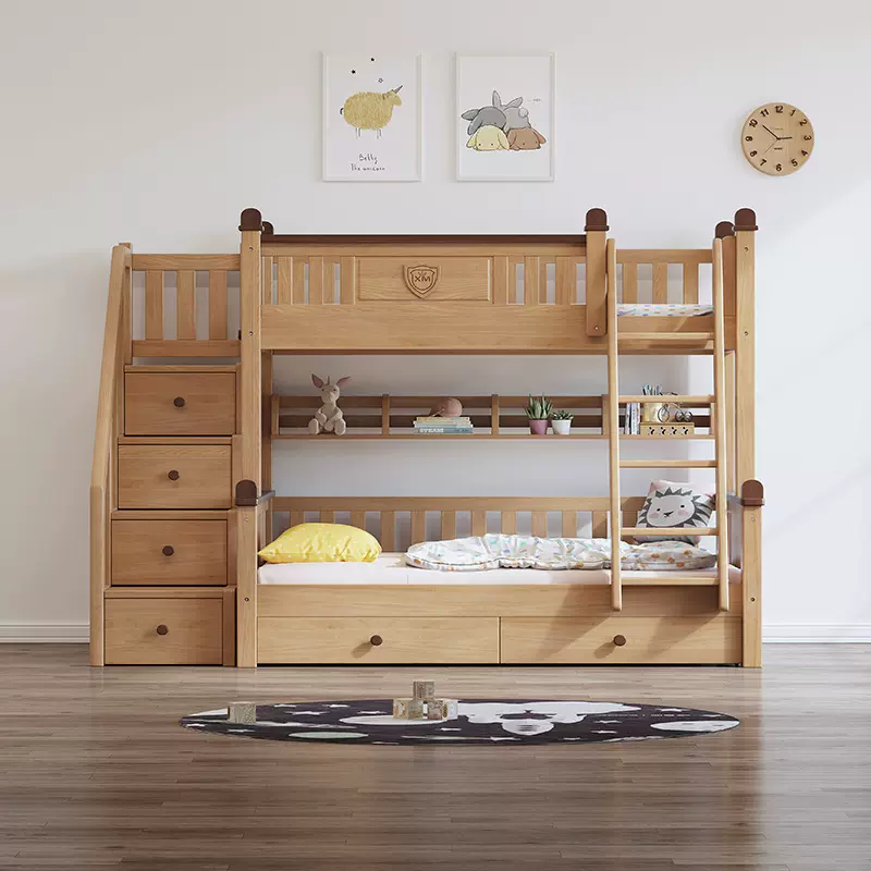 全实木儿童上下床双层床上下铺榉木多功能高低床小户型组合子母床