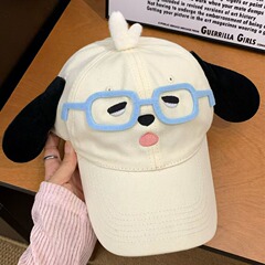 新款日系卡通可爱眼镜樱桃小狗棒球帽甜美呆萌耳机小狗鸭舌帽批发