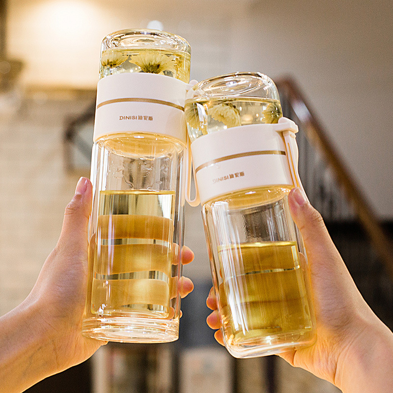 Tea water separation cup, portable high-looking cup, cute heat-resistant tea cup, ins style heat-resistant double-layer glass cup