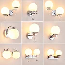 卧室壁灯简约现代银铬色玻璃防蚊尘酒店床头灯客厅背景led墙壁灯