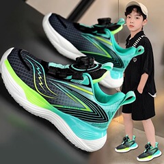 男の子の靴の運動靴の2025新型の春の子供のランニングのお父さんの靴のボタンのファッションのブランドの大きい子供の男の子の春秋