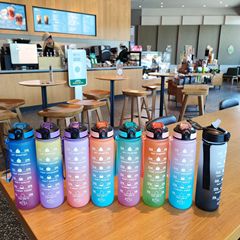 New Gradient Portable Rope Duckbill Straw Water Cup Couple Plastic Water Cup Solid Color 1000ml One Piece Dropshipping