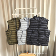 外贸CP马甲徽章镜片男女秋冬款宽松无袖连帽棉衣保暖棉服外套坎肩