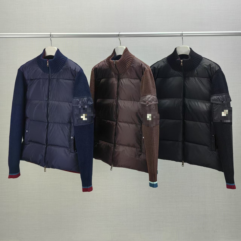 Cross-border 2026 Fall/Winter New Model Original Moncler Emblem Embroidered Logo Patchwork Sweater Sleeve Stand Collar Down Jacket Coat Cross-border 2026 Fall/Winter New Model Original Moncler Emblem Embroidered Logo Patchwork Sweater Sleeve Stand Collar Down Jacket Coat
