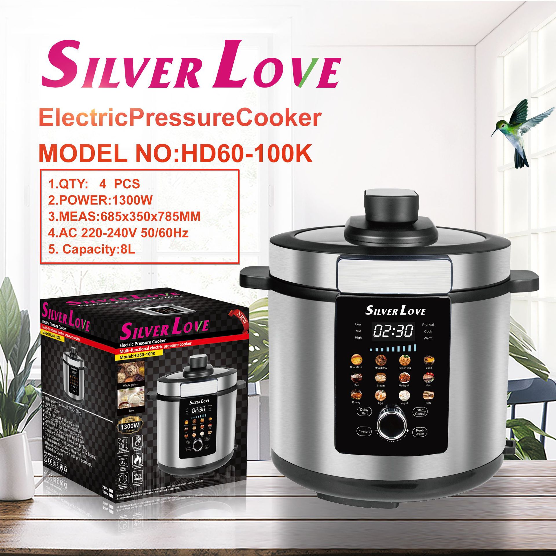 Foreign Trade Export Household Electric Pressure Cooker Smart Mechanical Payment English 8.0L Large Capacity