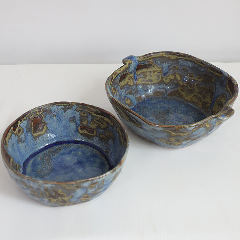 Handmade Tableware Vintage Oil Painting Ceramic Large Bowl Western Food Bowl Pasta Bowl Salad Bowl Tableware Vegetable Bowl Mixing Noodle Bowl