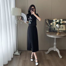 黑色新中式国风套装女夏季时尚运动休闲盘扣卫衣半身裙两件套洋气