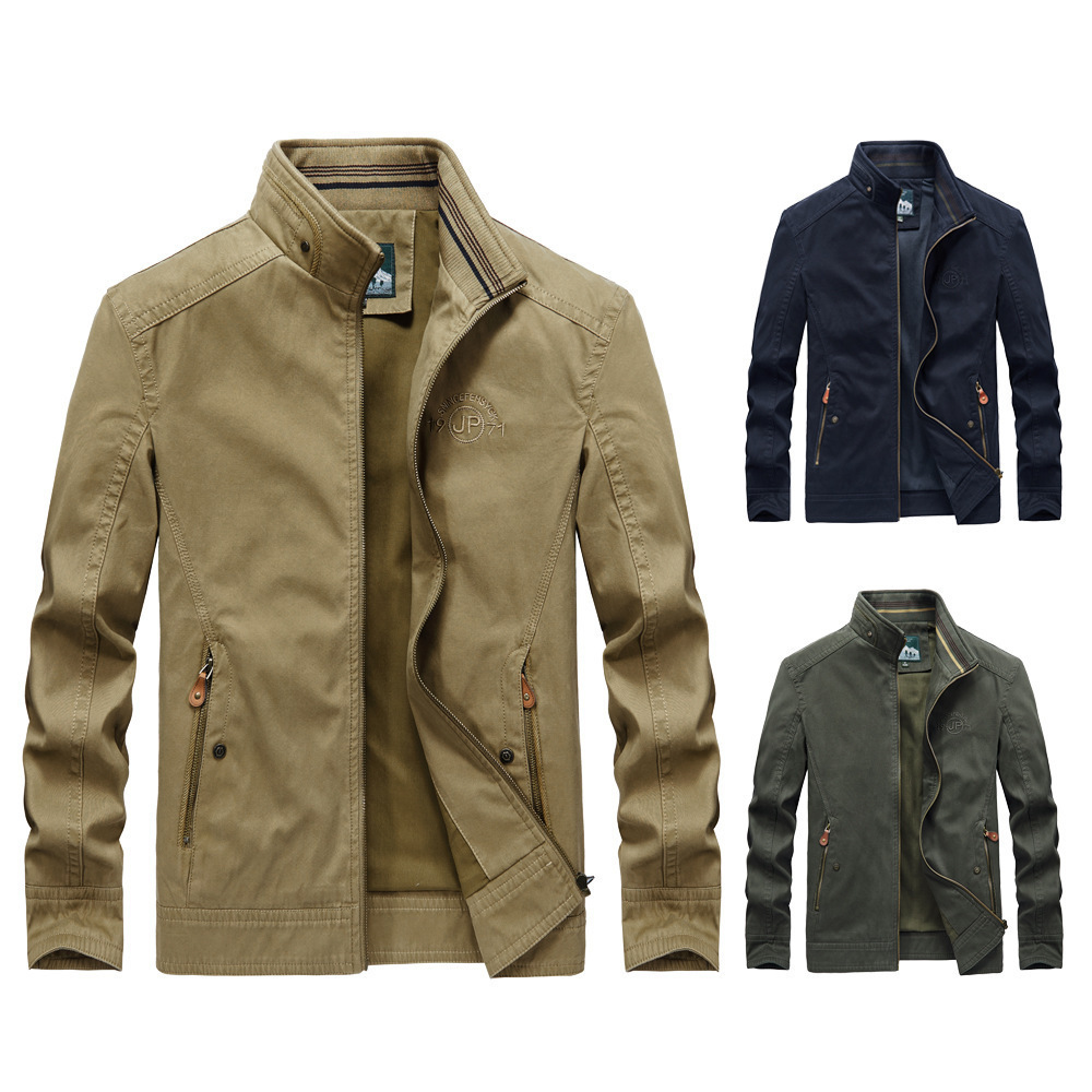 Manufacturer's Supply Spring and Autum Cotton Men's Jacket Large Size Stand Collar Breathable Jacket Top 9020 Workwear Military Green Dark Blue