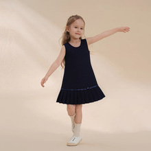 高端女中童背心百褶连衣裙新款儿童针织无袖甜美蝴蝶结大裙摆童裙