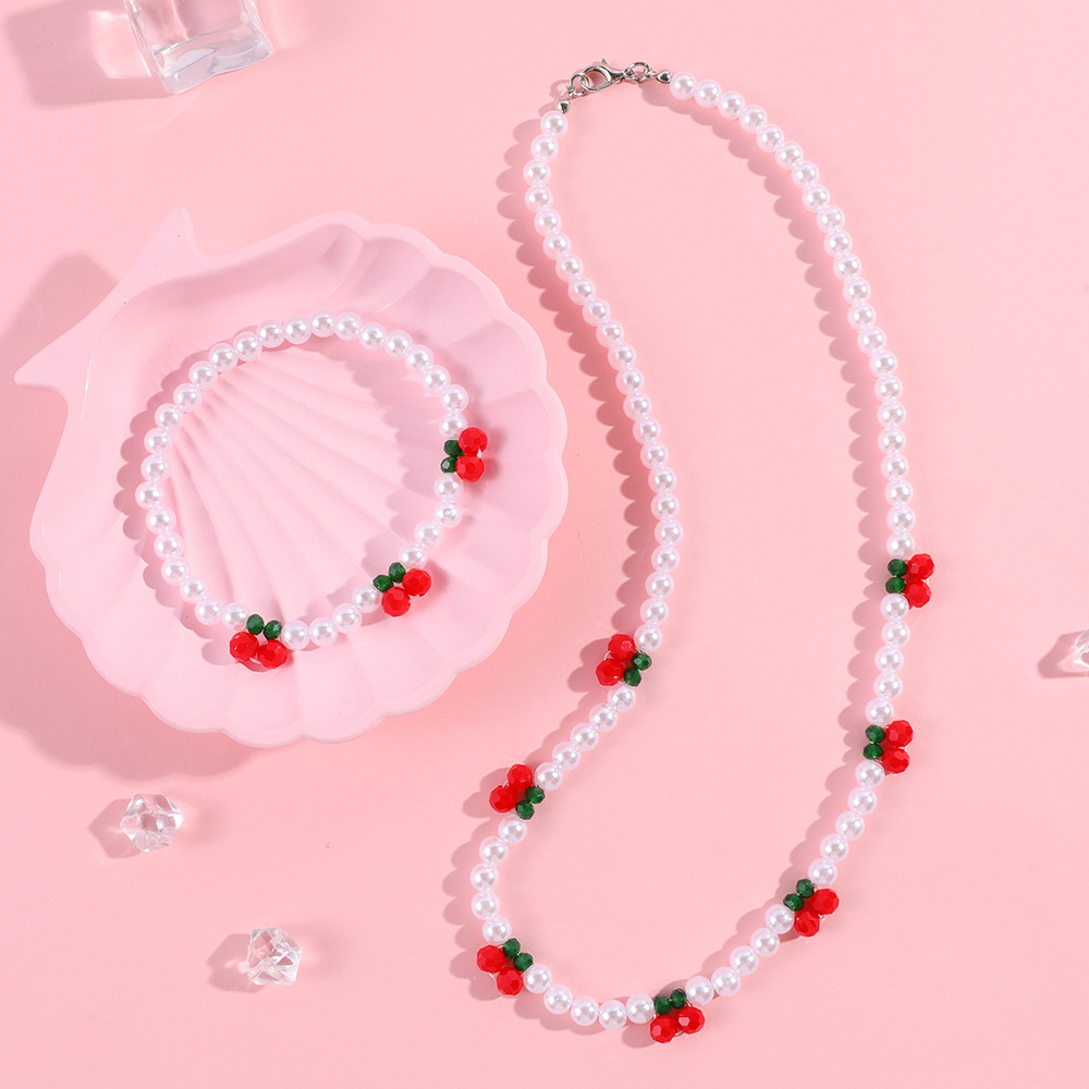Kid'S Gender Bracelet Necklace Sweet Cherry Acrylic Glass Kid'S Jewelry Set