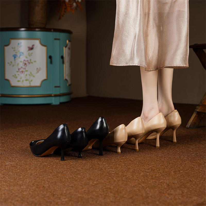 First layer cowhide 4cm/6cm/8cm elegant buckle single-layer shoes women's 2024 spring and autumn genuine leather work shoes professional commuter