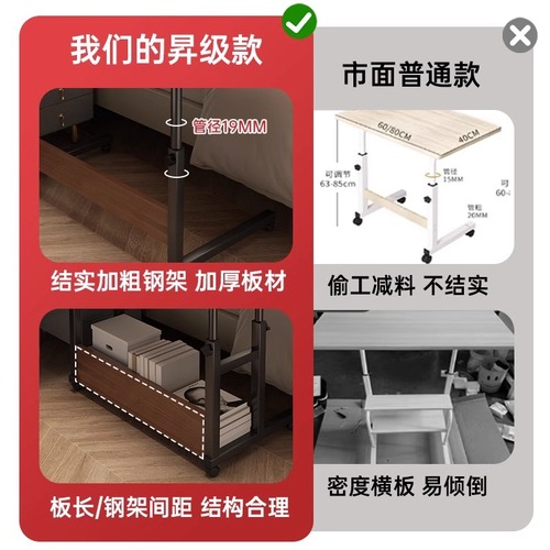 Bedside table, movable and adjustable small desk for bedroom, writing desk for students, home use, laptop desk