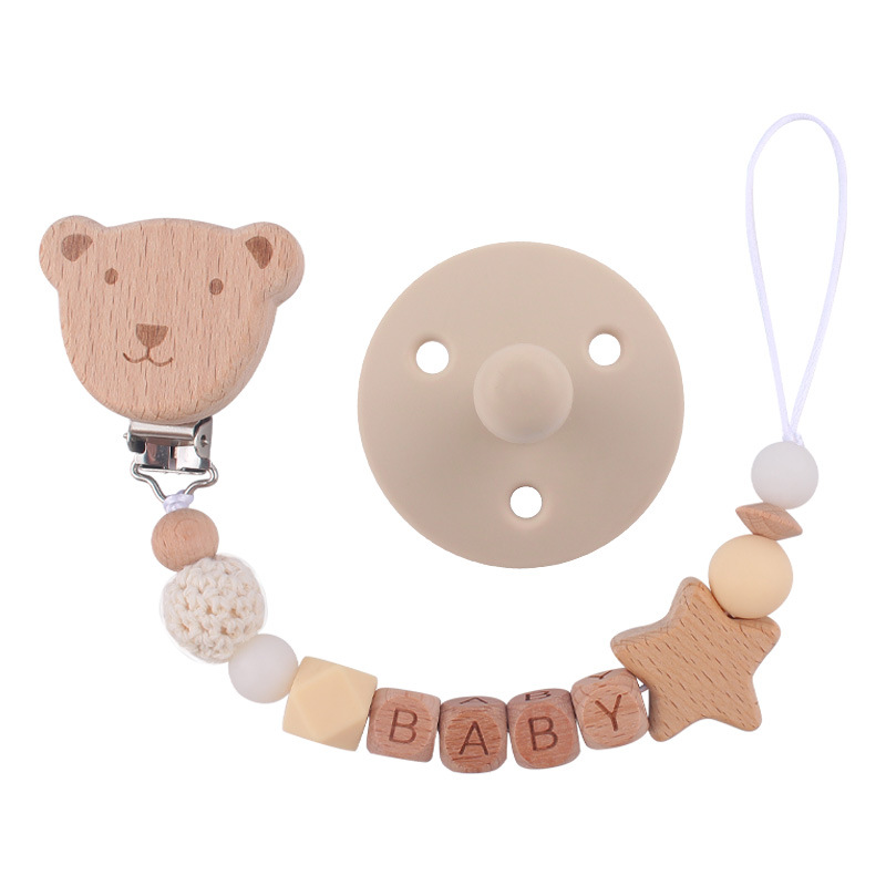Nuevo bebé Beech dibujos animados oso chupete cadena calmante bebé chupete de silicona a prueba de mordedura cuerda de dos piezas
