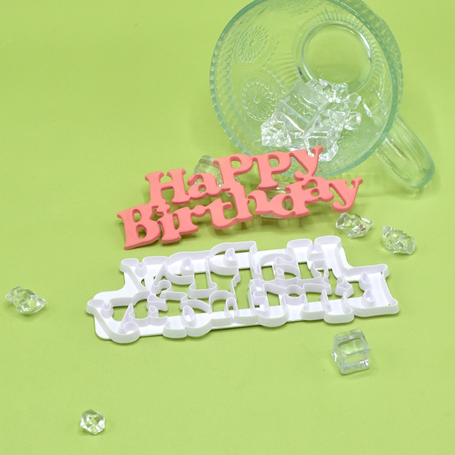 Transfronteriza Feliz cumpleaños Carta forma molde de corte fondant molde de cocina pastel herramientas de plástico respetuoso del medio ambiente Suministro directo de fábrica