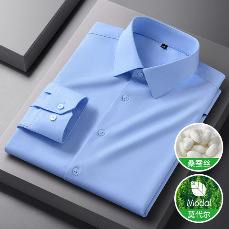 2025 Spring New Modal Silk Long Sleeve Shirt for Men, Thin Style, Pure Crocodile Paul&C900