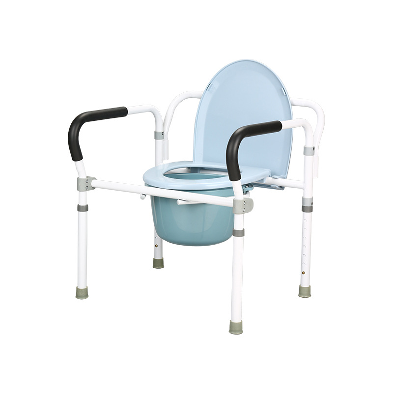 Fábrica en stock ancianos inodoro silla móvil inodoro taburete hogar inodoro silla plegable de acero inoxidable mujeres embarazadas Silla de baño