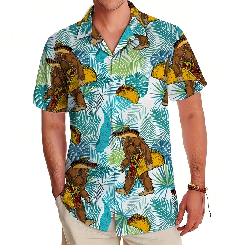 2026 Cross-Border 3D Digital Print Men's Gorilla Flamingo Hawaiian Summer Loose Casual Beach Shirt