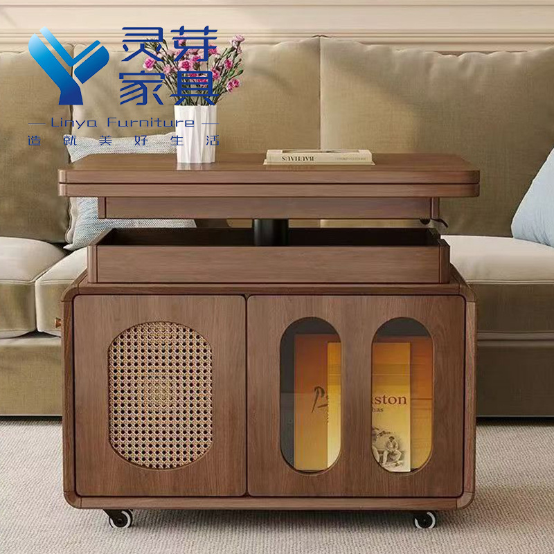 现代简约实木茶几可移动升降折叠茶台茶桌客厅家用小推车沙发边几|undefined