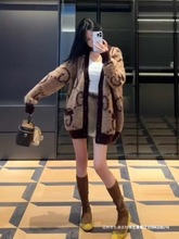 2024秋冬明星同款字母提花马海毛衣宽松针织开衫慵懒风毛衣外套女