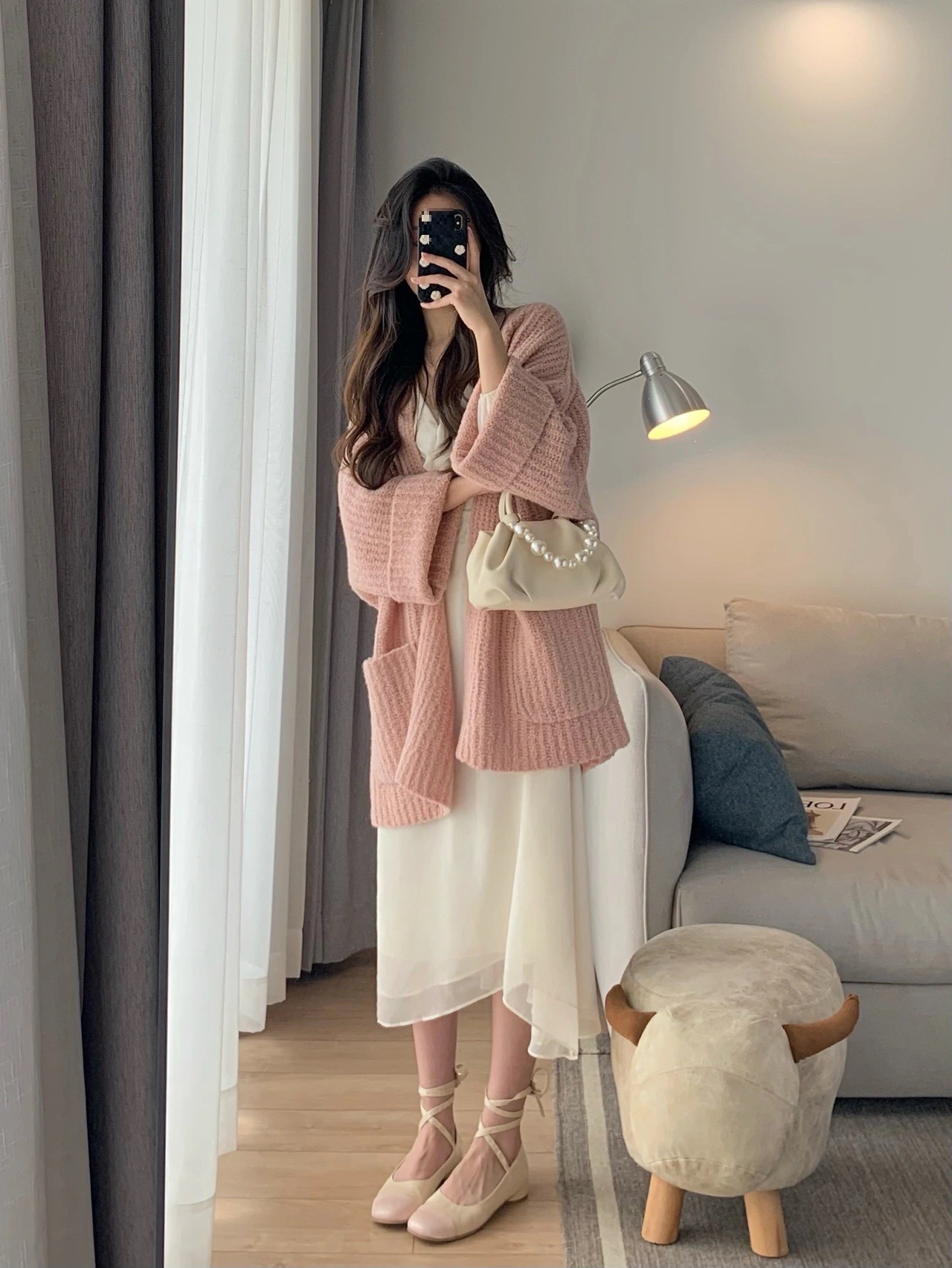 (2개) 가을과 겨울 부드러운 스타일 레이스 업 스웨터 코트 여성 플러스 사이즈 뚱뚱한 자매 슬리밍 게으른 스타일 니트 카디건 긴팔 탑