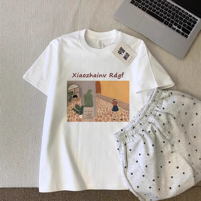 White Cotton Right Shoulder Short-Sleeved T-Shirt for Women Summer 2025 New Design Niche Small Fresh and Sweet Top