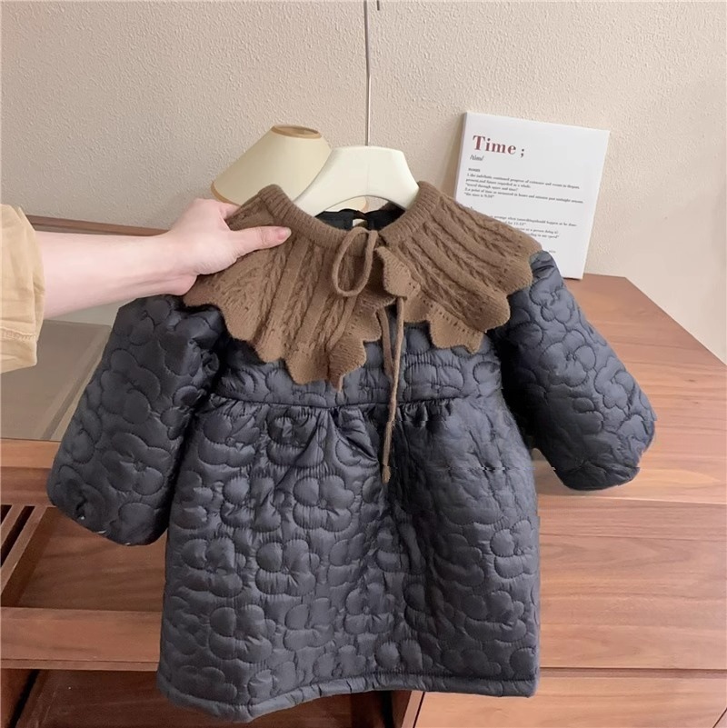 Veste en coton pour filles, nouvelle version coréenne d'automne et d'hiver 2023, robe de princesse à col tricoté pour filles 78172_voghion.com
