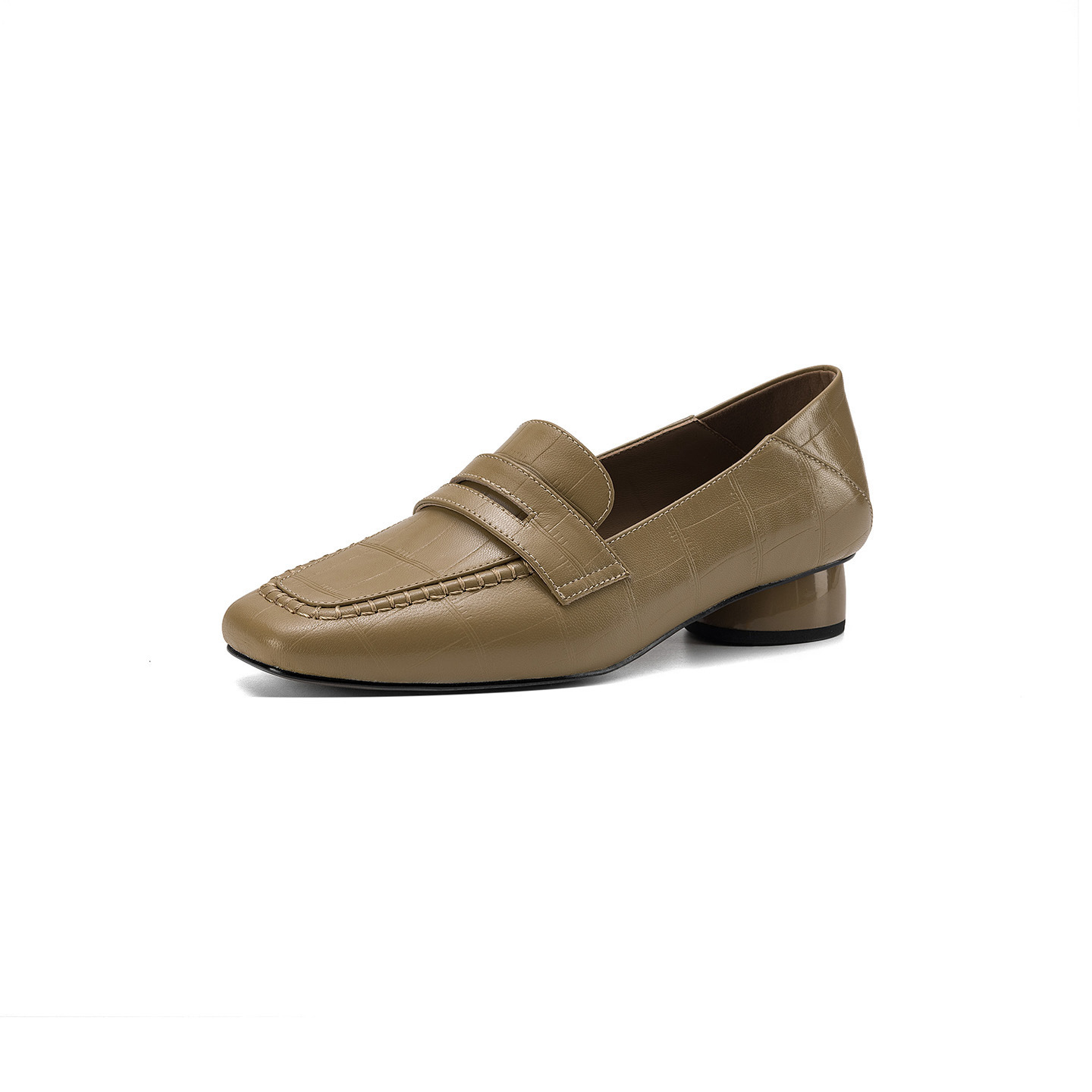 Giày loafer nữ da dê mũi vuông gót thấp cổ điển — đen chi tiết 25