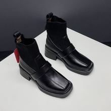 法式厚底弹力靴内增高靴子女针织袜2025新款秋冬瘦瘦靴粗跟短靴