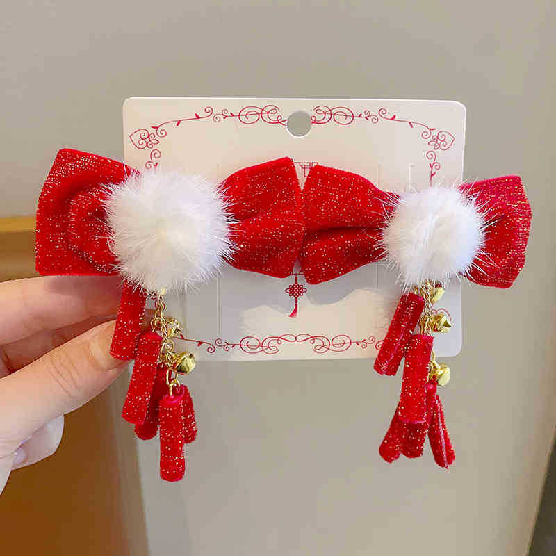 2024 otoño y invierno accesorios para el cabello de niños Año Nuevo pinzas de cabello rojas niñas estilo de Año Nuevo tarjetas de cabello de estilo chino antiguo niñas toques de ropa de estilo chino