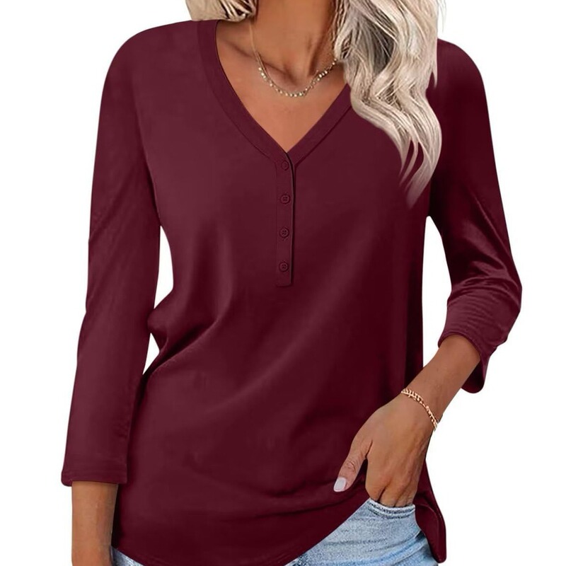 2024 Amazon European and American cross-border Spring and Autumn new women's V-neck door tube solid color casual long-sleeved T-shirt