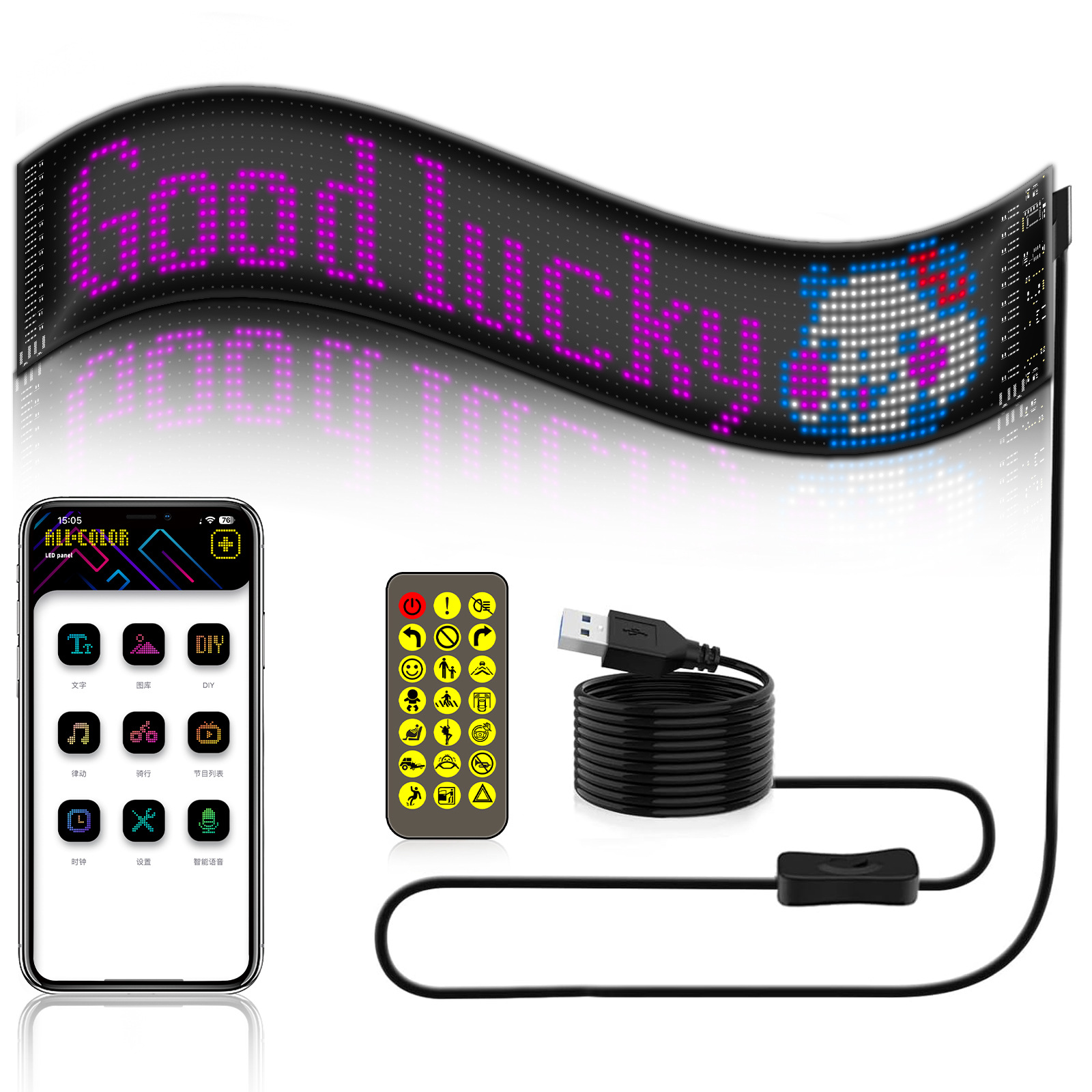 Pantalla LED flexible APP Bluetooth Pantalla de publicidad del coche ventana trasera del coche LED pantalla suave a todo color subtítulos pantalla rodante