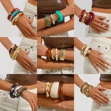 跨境个性几何不规则亚克力合金宽手镯复古夸张美拉德多色百搭手环
