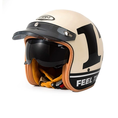 Motosiklet kaskı (dəbilqə) — Retro Three-Quarter Helmet Motorcycle - c500-beige-no-17-m-size-54-56cm