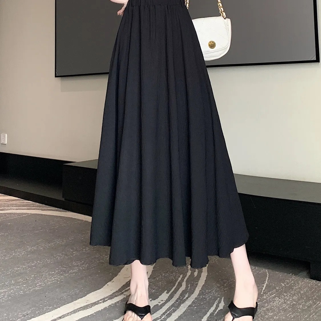 高級感亜麻綿質米白色半身スカート女性夏の新モデルの中で、ゆったりとした着痩せa字のロングスカート