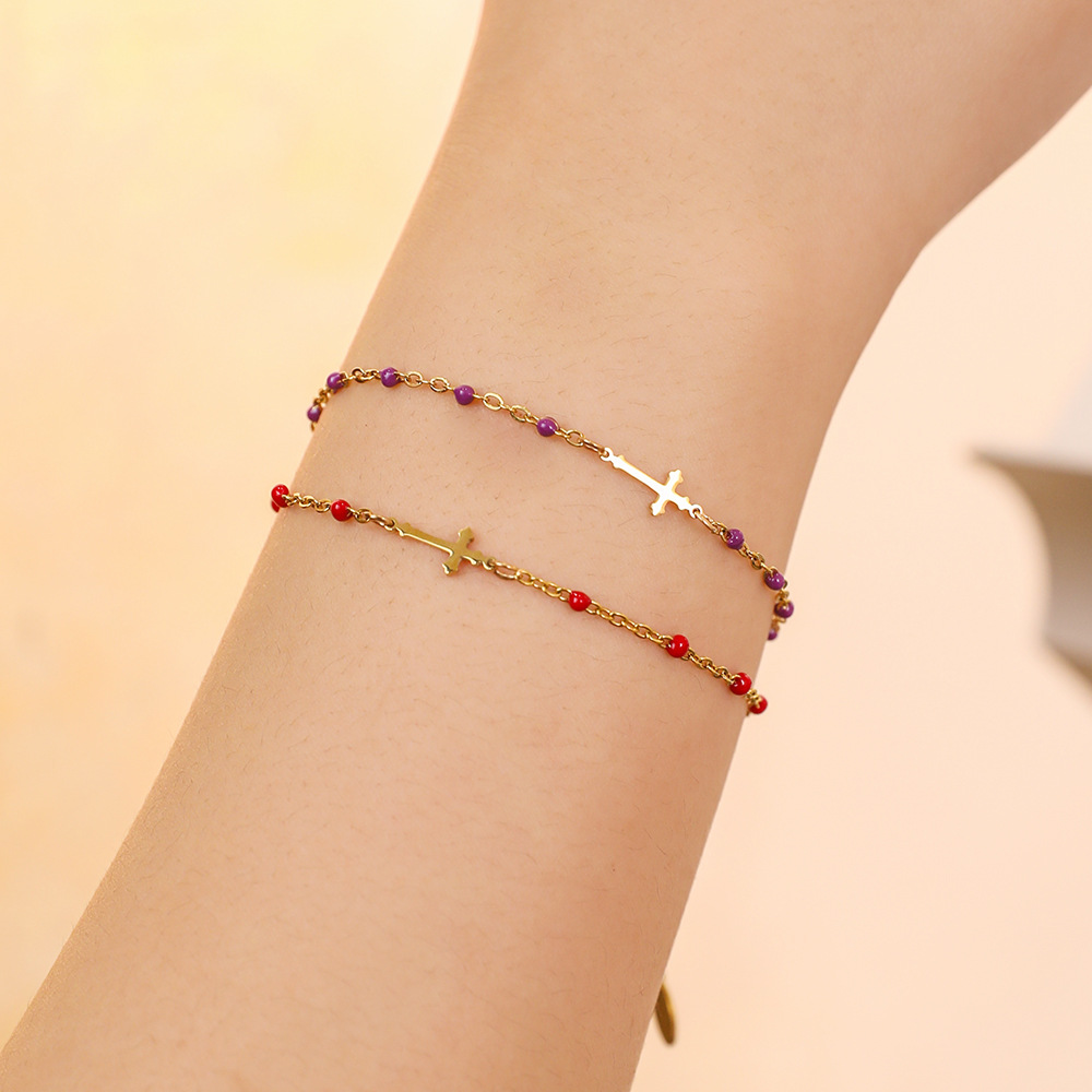Stainless Steel Simple Style Cross Enamel Plating Bracelets display picture 5