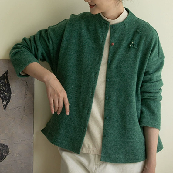 2024 осень-зима новый чистый цвет хлопковый микс куртка женский осень новый воротник литературный дикий свободный кардиган