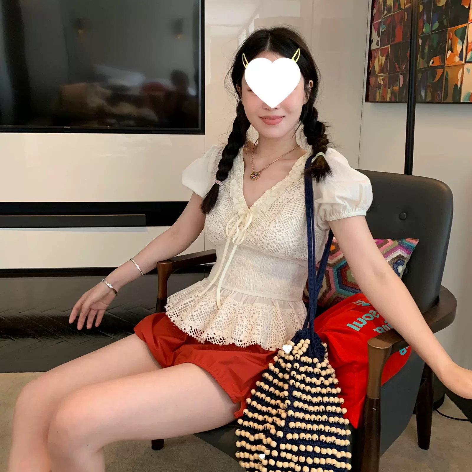 [Готовый запас] MS Saint-Tropez кружевной топ с пышными рукавами и цветочным принтом 2024, популярный красивый маленький