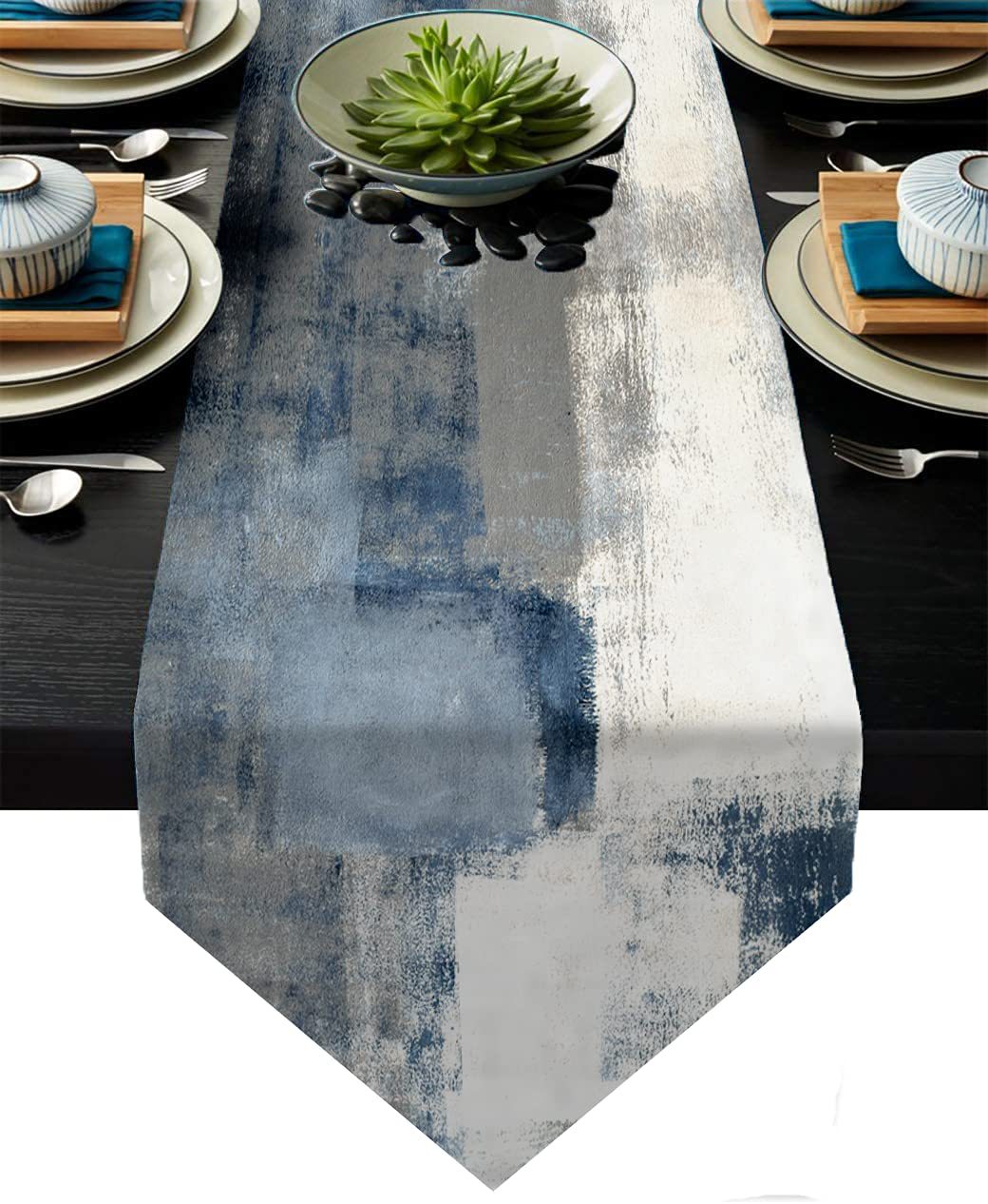 Pintura al óleo triángulo camino de mesa de tela de lino Toalla de mesa de impresión decorativa estera lavable té arte estera arte estilo retro