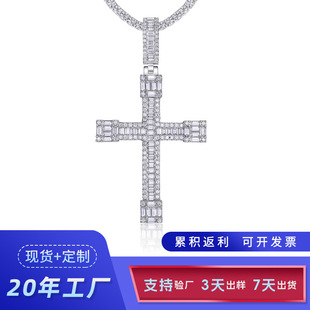 Cross-Border Hot Selling New S925 Silver Moissanite Hip-Hop Cross Pendant European and American Trendyy Fashion Versatile Necklace for Men
