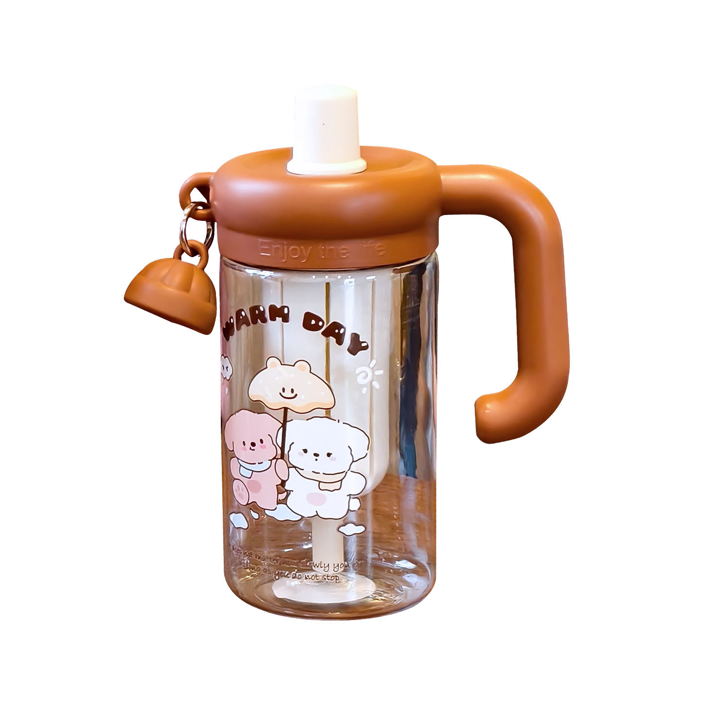 Taza de agua de oso para chicas de alto valor facial separación de té de agua de gran capacidad taza de hielo con mango taza de plástico PC lindo