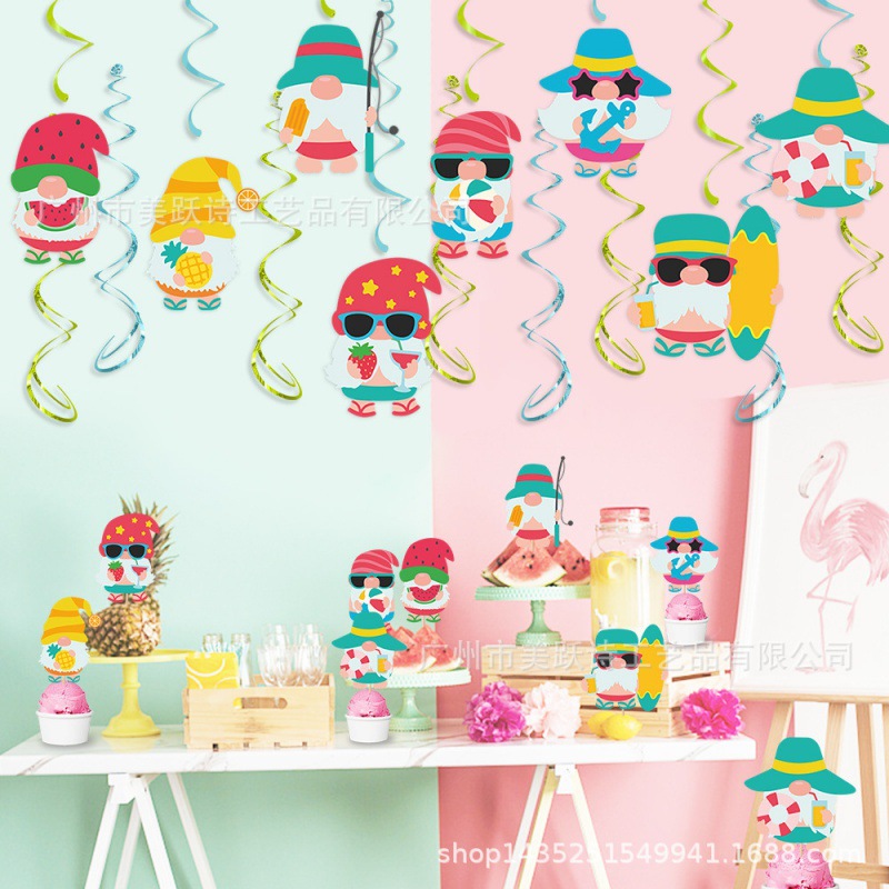 Fabricantes directamente para la decoración de la fiesta de verano tarjetas de tarjetas colgantes en espiral tarjetas de decoración de verano enano tarjetas colgantes