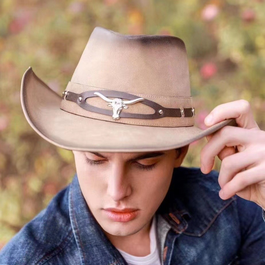 Amazon Big Brim Hat Men's Cowboy Hat Sun Protection Sun Hat Outdoor Horse Riding Beach Hat Sunshade Cowboy Hat