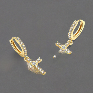 European and American cross-border classic cross micro-encrusted diamond earrings ear buckle zircon earrings INS trendy temperament earrings for women