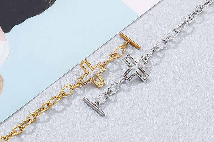 Fashion Letter Titanium Steel 18K Gold Plated No Inlaid Bracelets In Bulk display picture 14