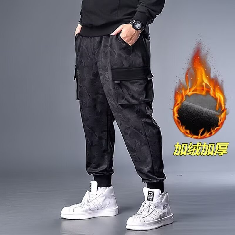 Spring Men's Colorful Casual Pants Camouflage Cargo Pants American Style Red Fleece Jogger Multi-Pocket Long Pants Trendy