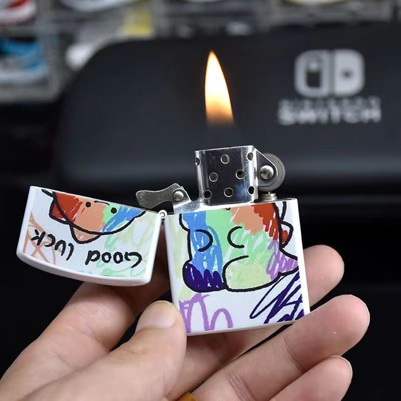 New Cute Cartoon Kerosene Lighter, Personalized Windproof Lighter, Frosted Wheel Creative Lighter, Wholesale Dropshipping