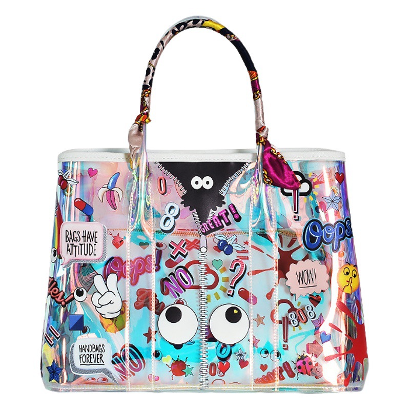 Personalidad de moda gran bolsa impresa jalea transparente Madre y niño bolsa TPU crossbody 2024 Nuevo 2549 #