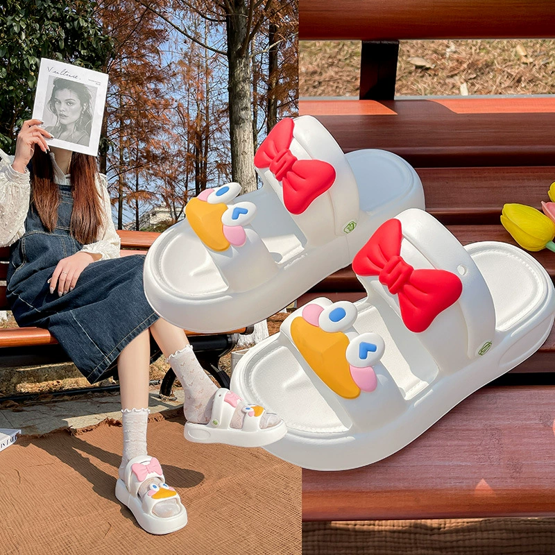 Симпатичные банты холодные тапочки женские летние новые наружные носить толстые подошвы дикие нескользкие детские пляжные сандалии