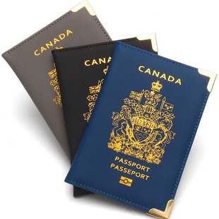 New Canadian Passport Holder with Copper Legs and Metal Corner Passport Book, Lightweight Travel Passport Cover, Leather Ticket Holder Bag