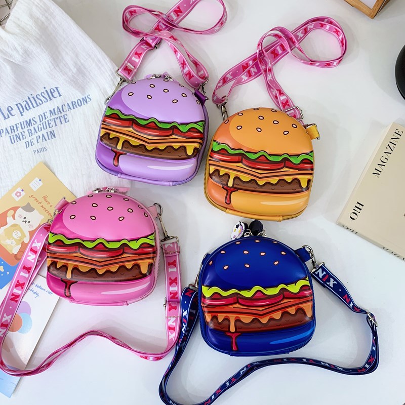 Mini bolso de hombro coreano para niños y niñas, caricaturas lindas pequeñas hamburguesas bebés mochila de impresión nueva bolsa infantil